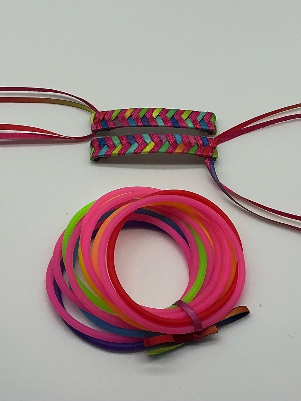 Pink and Rainbow 80s Barrettes & 12 Pink and Rainbow Jelly Bracelets
